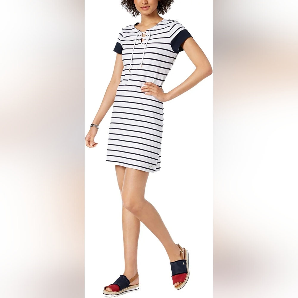 Tommy Hilfiger Striped Lace Up Dress